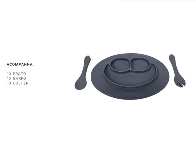 Kit 3 Alimentação Bebê Silicone Prato Gadnic Cor Cinza - 5