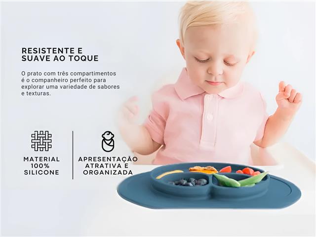 Kit 3 Alimentação Bebê Silicone Prato Gadnic Cor Cinza - 2