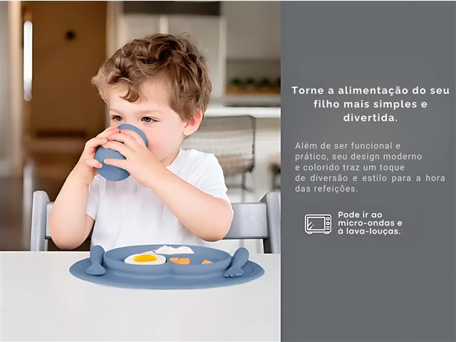 Kit 3 Alimentação Bebê Silicone Prato Gadnic Cor Cinza - 3