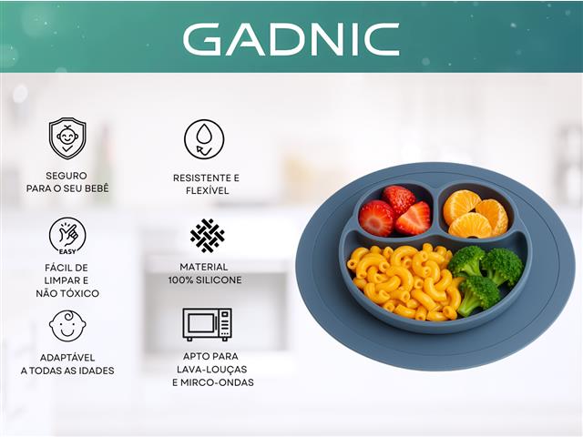 Kit 3 Alimentação Bebê Silicone Prato Gadnic Cor Cinza - 1