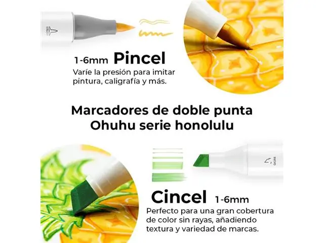 Marcadores Base Alcohol de Doble Punta 6 Colores Básicos Ohuhu