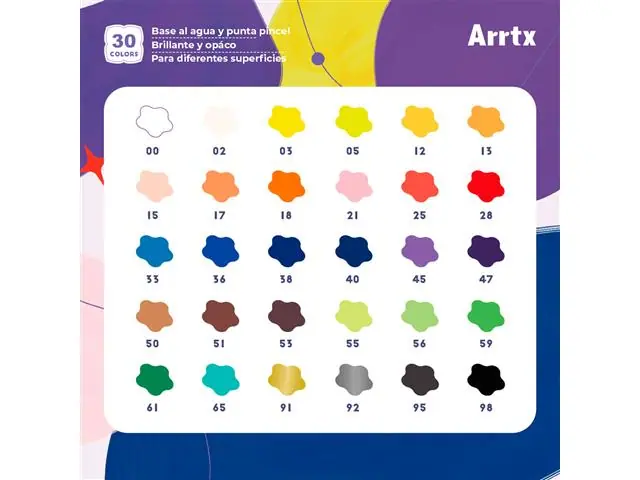 Marcadores Acrílicos de 30 Colores 30B (Punta Pincel) Arrtx