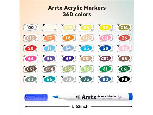 Marcadores Acrílico 36 Colores (Punta Pincel) Arrtx
