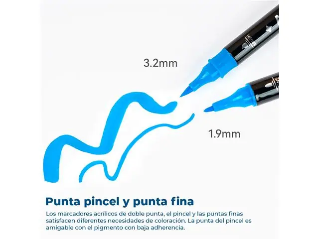 Marcadores Acrílicos de 32 Colores Doble Punta (Pincel&Fina) Arrtx