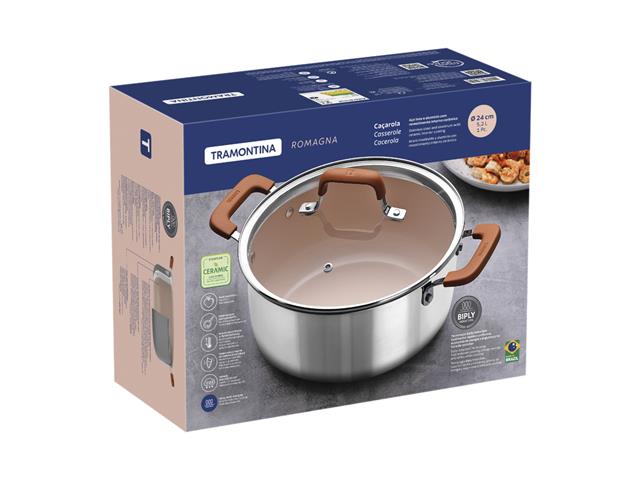 Caçarola Tramontina Romagna em Aço Inox e Alumínio Marfim 24 cm 5,24 L - 1