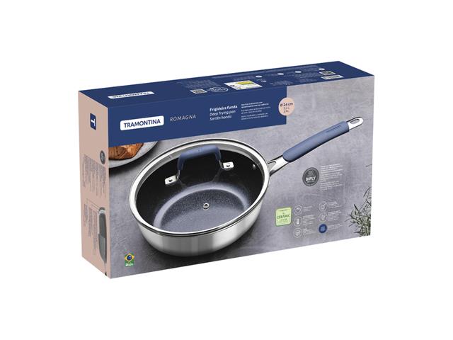 Frigideira Funda com Tampa Tramontina Romagna em Aço Inox 3,1 L - 1