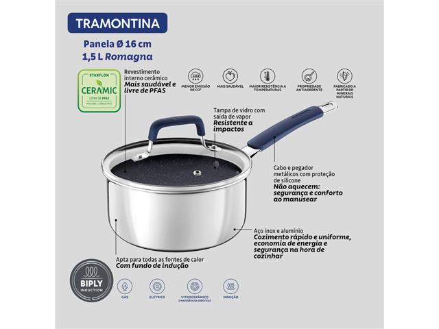 Panela Tramontina Romagna em Aço Inox e Alumínio 1,5 L - 4