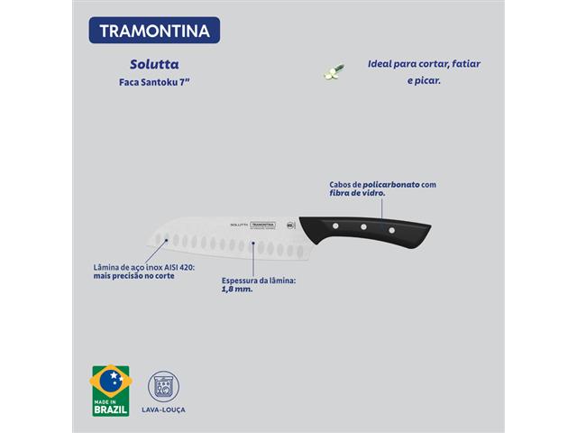 Faca Santoku Tramontina Solutta com Lâmina em Aço Inox 7" Preto - 3