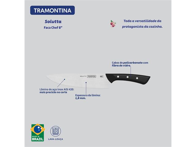 Faca Chef Tramontina Solutta com Lâmina em Aço Inox Preto 8" - 3