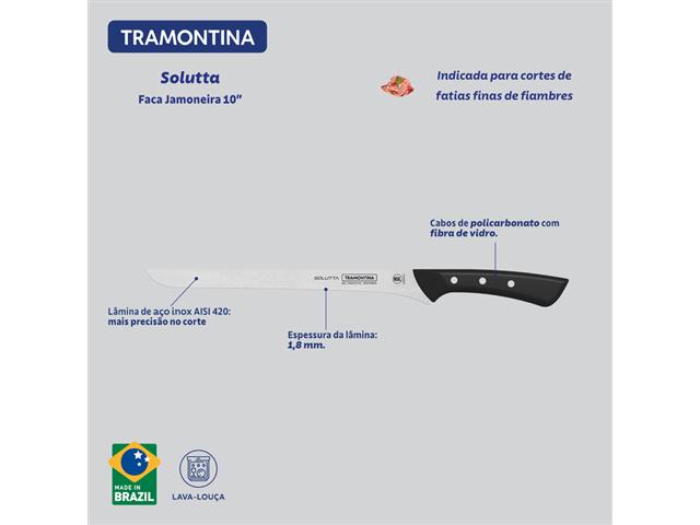 Faca Jamoneira Tramontina Solutta com Lâmina em Aço Inox e  Preto 10" - 3