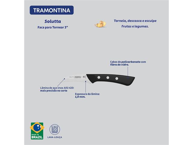 Faca para Legumes Tramontina Solutta com Lâmina em Aço Inox e Preto 3" - 3
