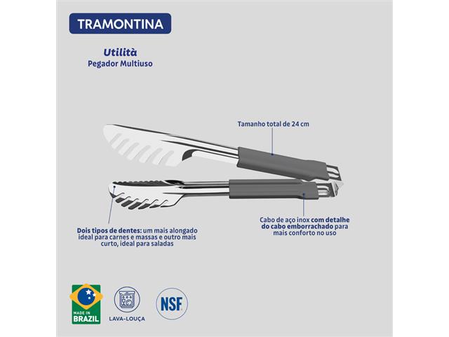 Pegador Tramontina Utilitá Aço Inox com Cabo Emborrachado Cinza 24cm - 2