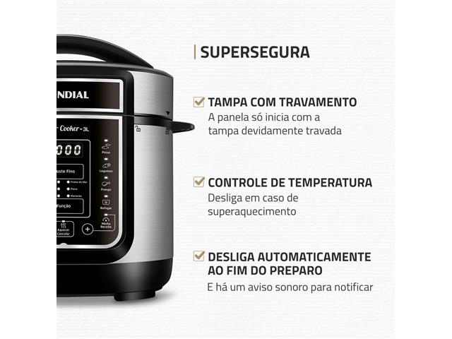 Panela de Pressão Elétrica Mondial, Master Cooker 700W 3L Preto 110V - 3