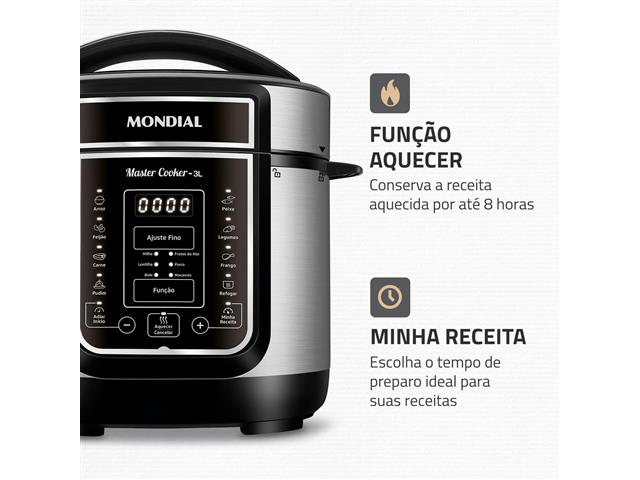 Panela de Pressão Elétrica Mondial, Master Cooker 700W 3L Preto 110V - 5