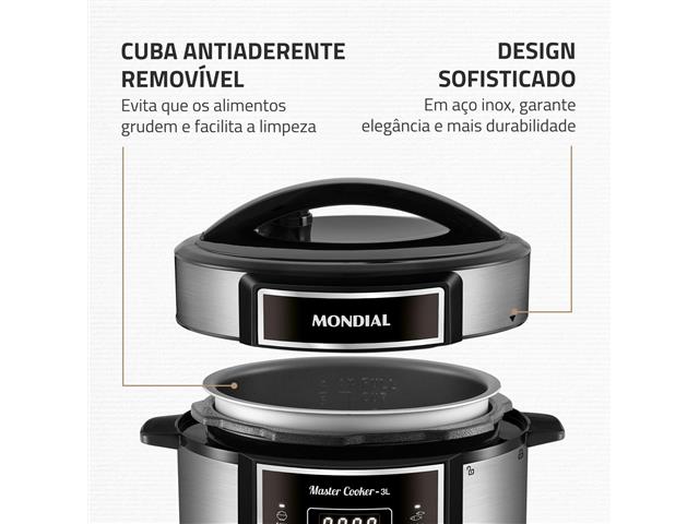 Panela de Pressão Elétrica Mondial, Master Cooker 700W 3L Preto 110V - 6