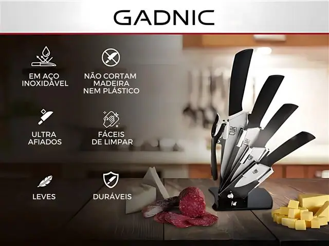 Jogo Facas Gadnic Kit Faca Cozinha Cerâmica Cabos de Silicone 5 Pçs - 1