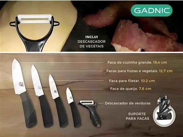 Jogo Facas Gadnic Kit Faca Cozinha Cerâmica Cabos de Silicone 5 Pçs - 3