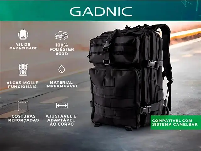 Mochila Tática Camping Militar 45 Lts Grande Impermeável Preto Gadnic - 1