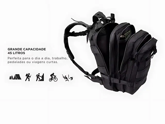 Mochila Tática Camping Militar 45 Lts Grande Impermeável Preto Gadnic - 4