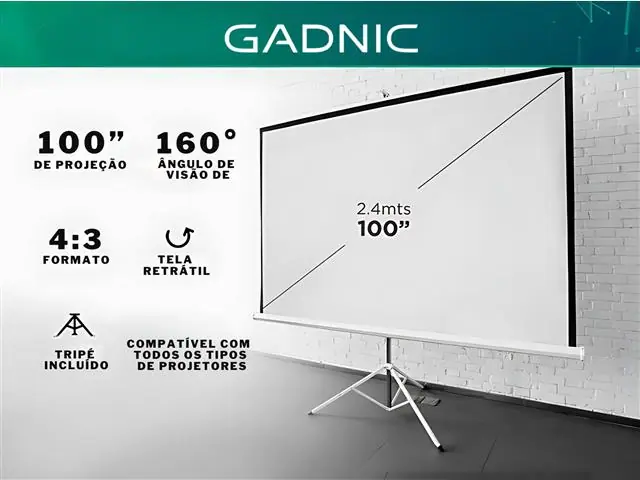 Tela Projetor 100" Projeção Retrátil com Tripé Gadnic - 1