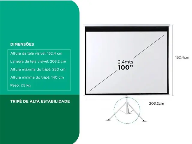 Tela Projetor 100" Projeção Retrátil com Tripé Gadnic - 4