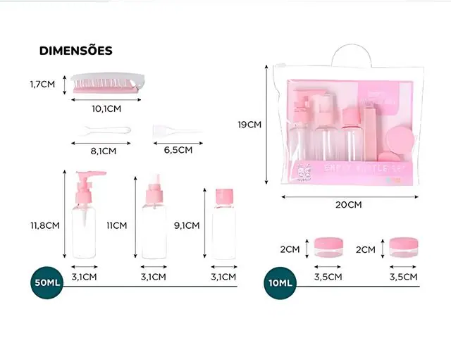 Porta Shampoo, Saboneteira e Pente Kit Viagem 8 Peças Gadnic - 3