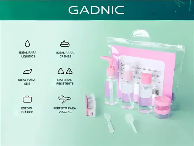 Porta Shampoo, Saboneteira e Pente Kit Viagem 8 Peças Gadnic - 1