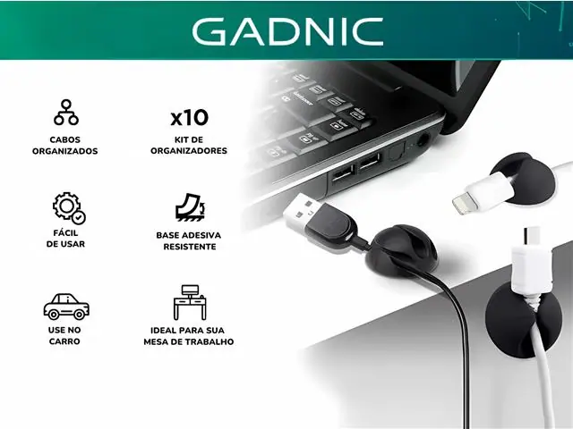 Organizador de Fios Premium Adesivo Gadnic Kit 10 Unidades - 1