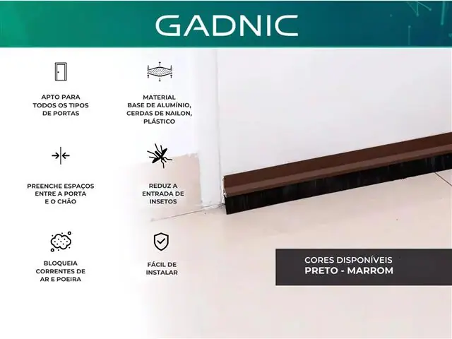 Rodo Veda Porta Adesivo Preto Escova Contra Insetos e Poeiras Gadnic - 1