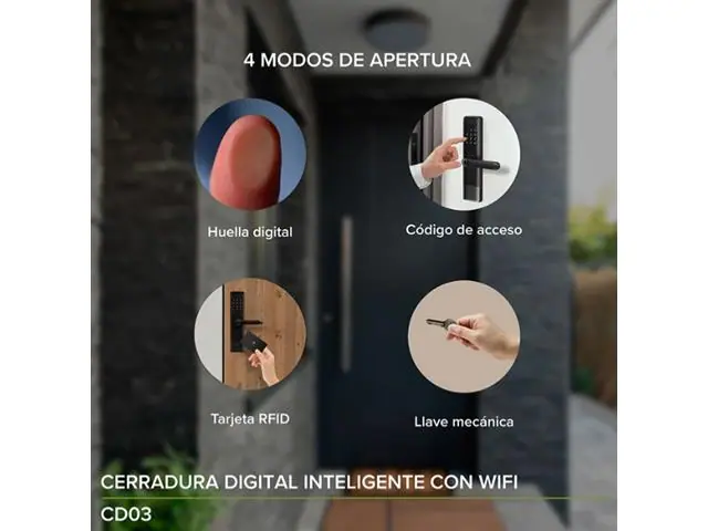 Cerradura inteligente con 4 modos de apertura + WiFi