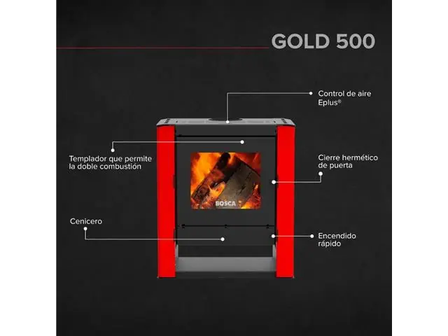 Pack Estufa a leña Gold 500 Black Vision Rojo + kit de Instalación