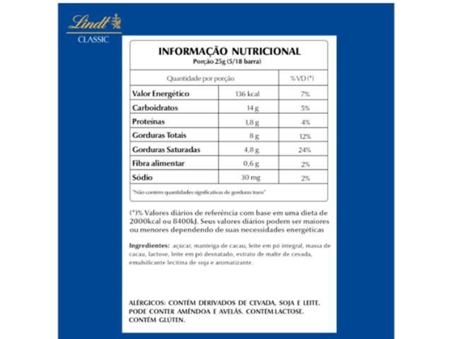Barra de Chocolate Lindt Classic ao Leite 90g - 5