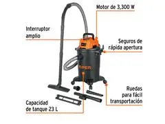 Aspiradora de sólidos y líquidos, 6 gal, plástica, negra - 1