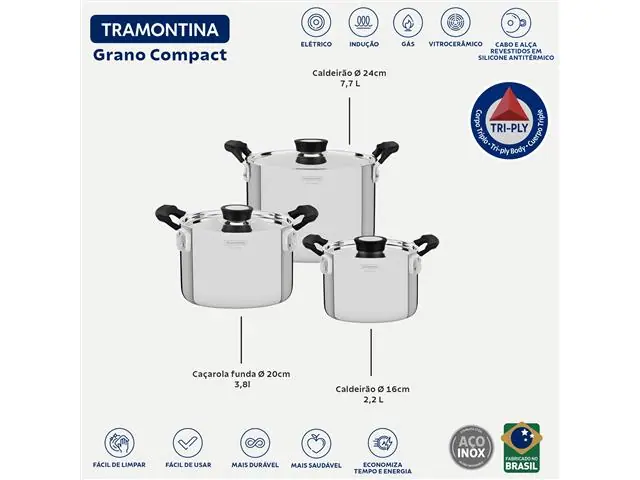 Bateria de Cocina 3pzas Grano Compact Tramontina