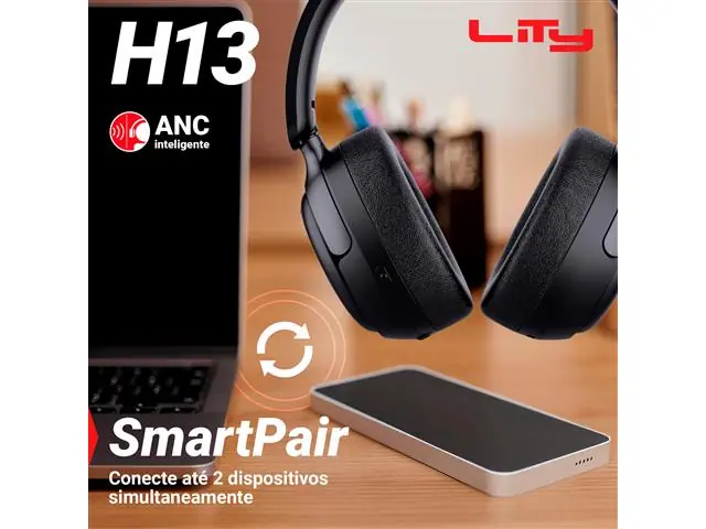 Headphone Lity H13P Bluetooth 5.3 65 Horas Anc Híbrido Preto - 7