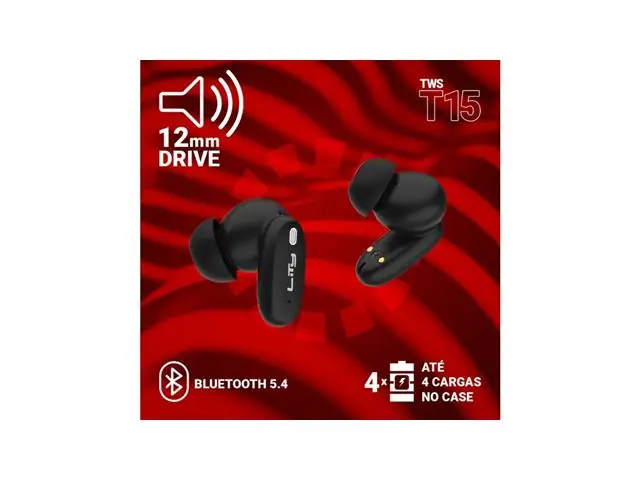 FONE BLUETOOTH TWS – DISPLAY TOUCH | 25H | ANC (T15P - PRETO) - 3