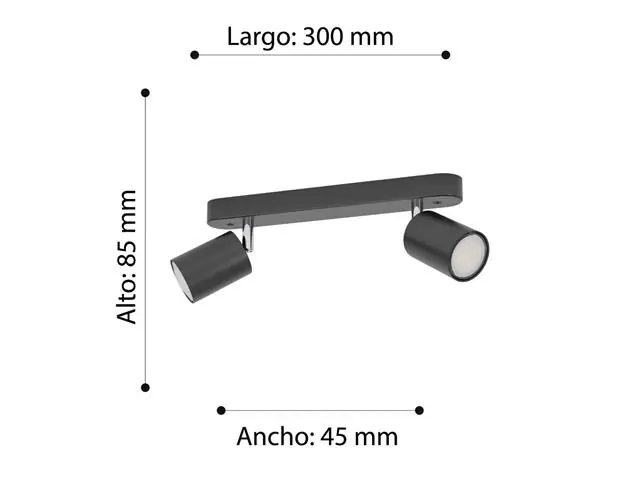 Foco Doble Sobrepuesto Reciso Acero Negro Eglo