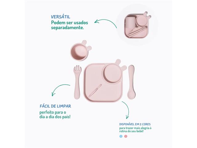 Kit de Alimentação Infantil Silicone 4 Peças Rosa Petit Piá - 6