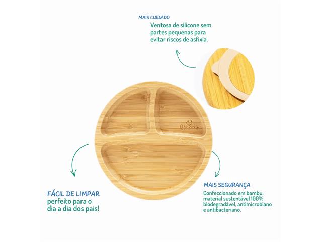 Prato Infantil Bambu com Ventosa e Divisória Redondo Petit Piá - 5