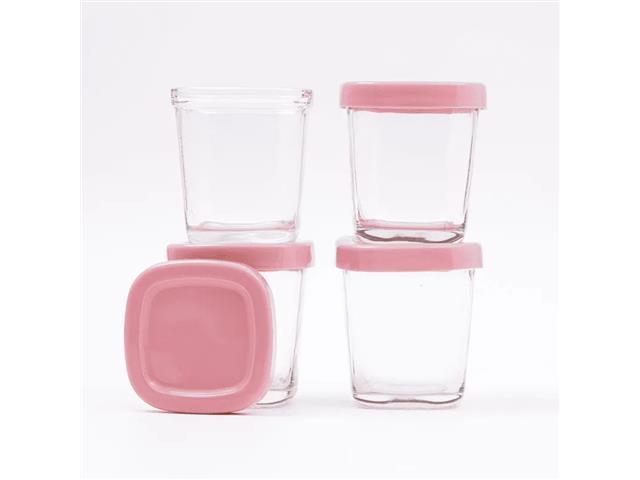 Kit 4 potes de vidro para leite e papinha Rosa 150ml Petit Piá - 3