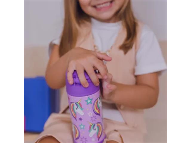 Garrafa Térmica Infantil Funtainer Unicórnio Brilhante Thermos 355ml - 1