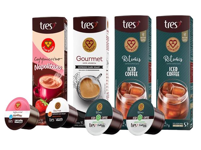 Combo com 40 cápsulas Três Corações Cappuccino, Espresso e Iced