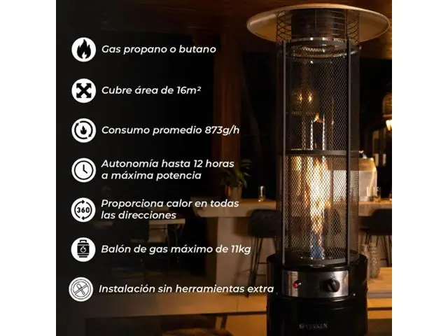 Estufa Exterior Gas Mork - Negro Calefactor Gas para Terrazas y Patios