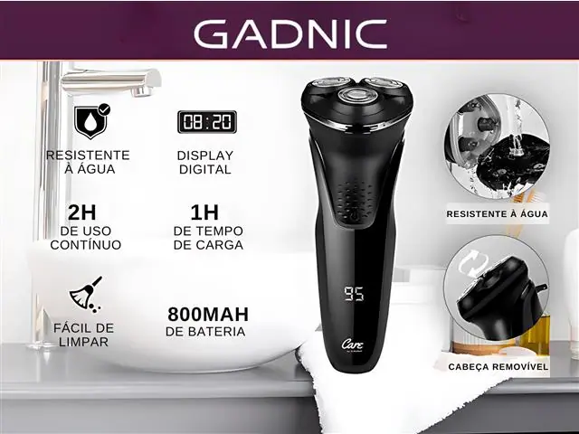 Barbeador Elétrico 3 Lâminas Gadnic com Display Digital USB Bivolt - 1