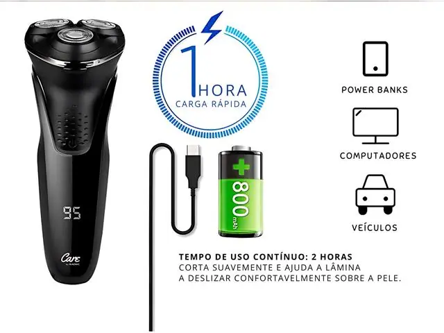 Barbeador Elétrico 3 Lâminas Gadnic com Display Digital USB Bivolt - 4