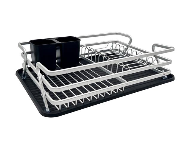 Secaplatos de aluminio Carol con bandeja y cubiertero plástico plata