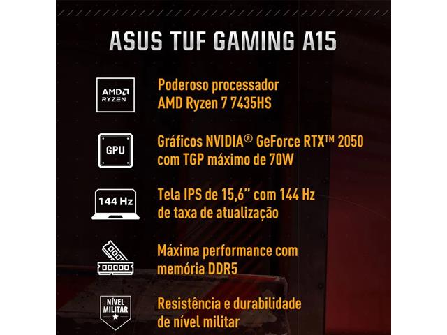 Notebook Gamer ASUS TUF A15 Ryzen7 16GB 512GB W11 156" Graphite Black - 1