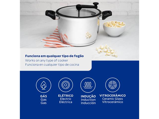 Pipoqueira Tramontina Allegra em Aço Inox e Tampa de Vidro 5,6 L - 1