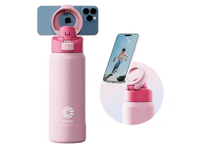 Tomatodo con stand para celular FJBottle 950 ml, Rosa