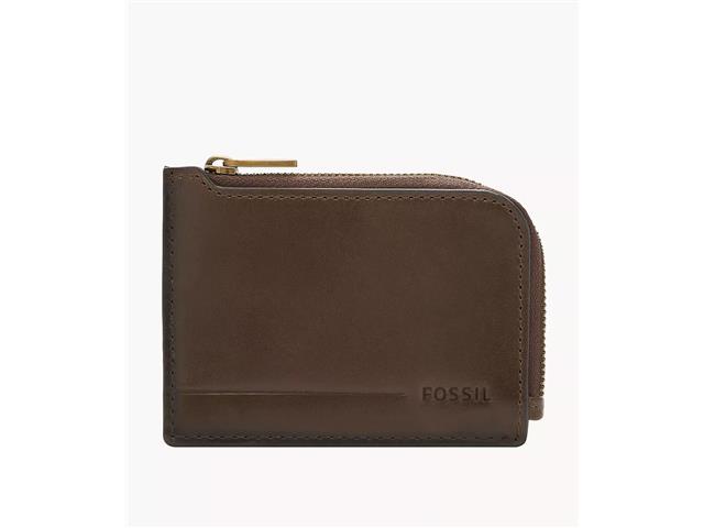 Billetera Fossil Allen Zip Card Case para Hombre, Marrón